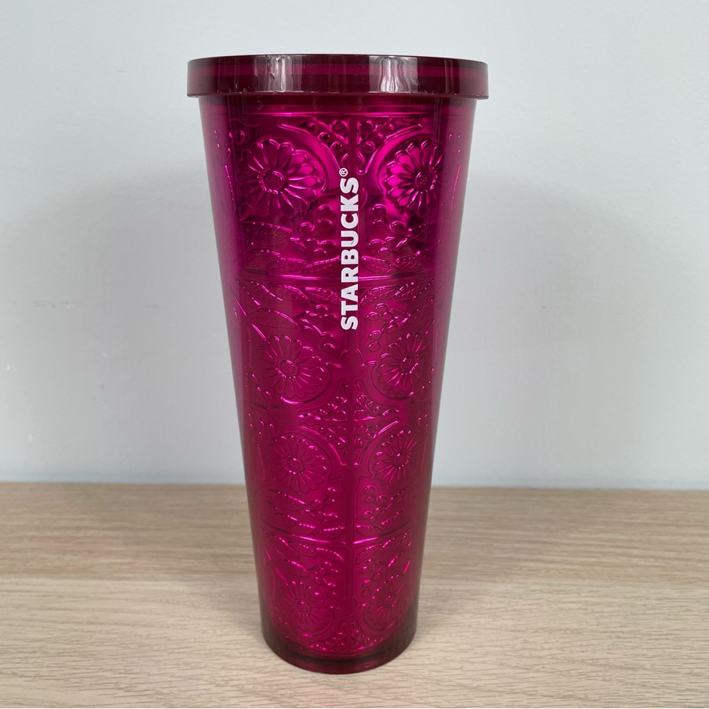 Starbucks Fuchsia Floral Embossed Foil Tumbler